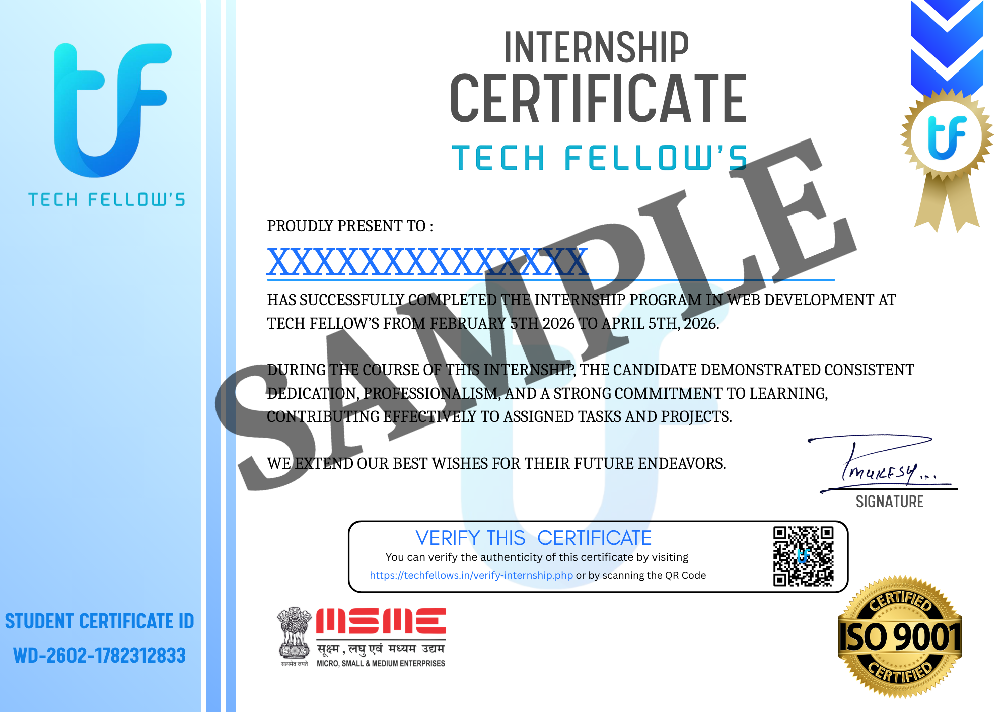 Sample Internship Certificate